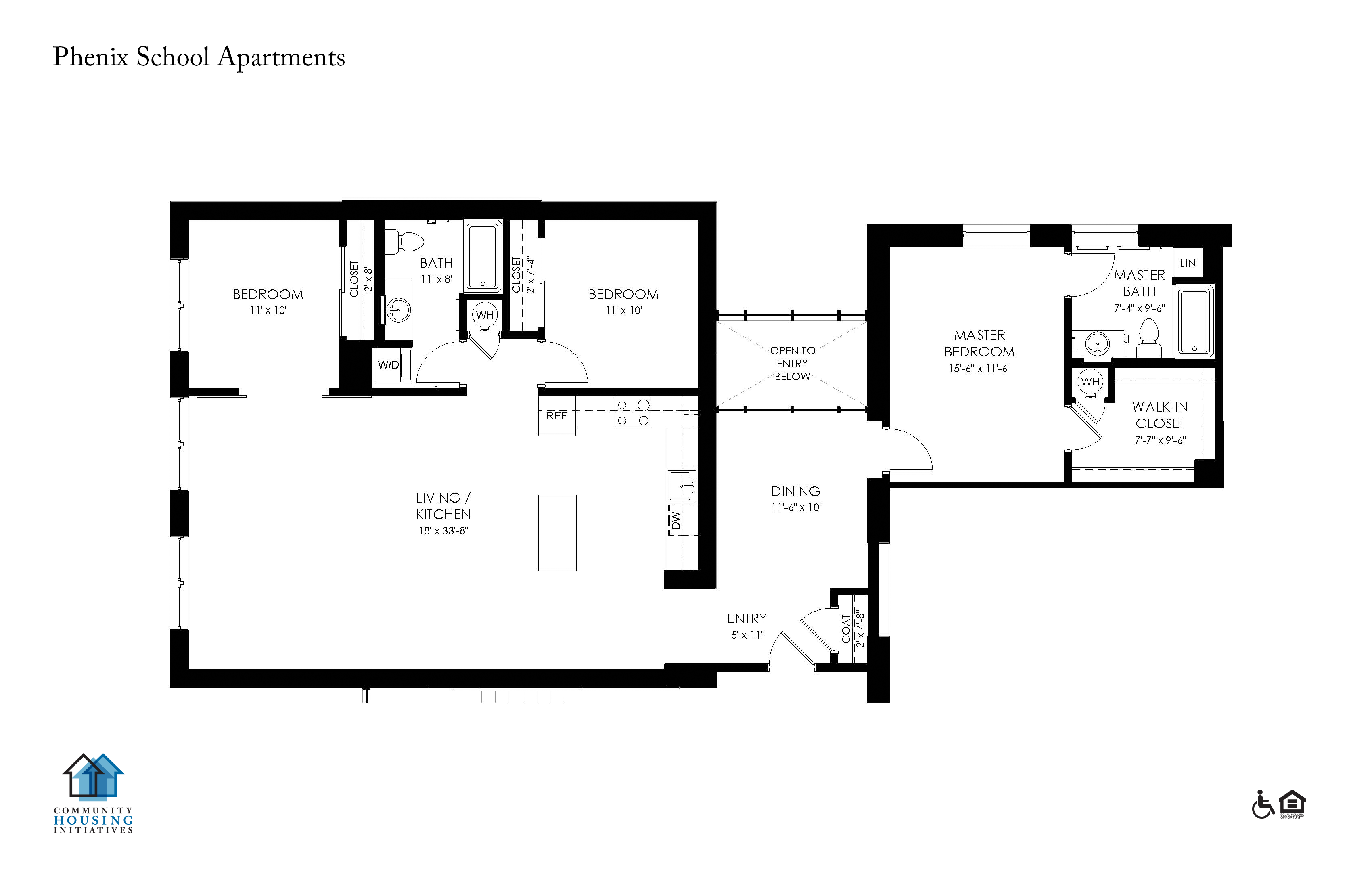 Floor plan for 3 beds, 2 baths, 1528 sqft